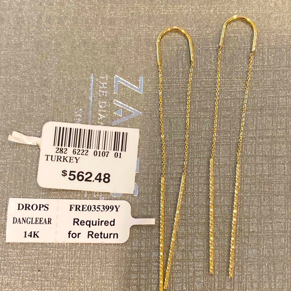 HP NWT 14k Gold threader earrings diamond cut gold - Picture 2 of 6